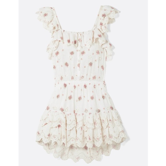 LOVESHACKFANCY Floral Embroidered Eyelet Ruffle Trim  Square Neck Mini Dress M - Picture 9 of 9